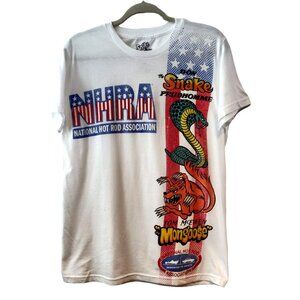 Snake & Mongoose NHRA Unisex Size M White Graphic Hot Rod S/S Cotton T-Shirt Top